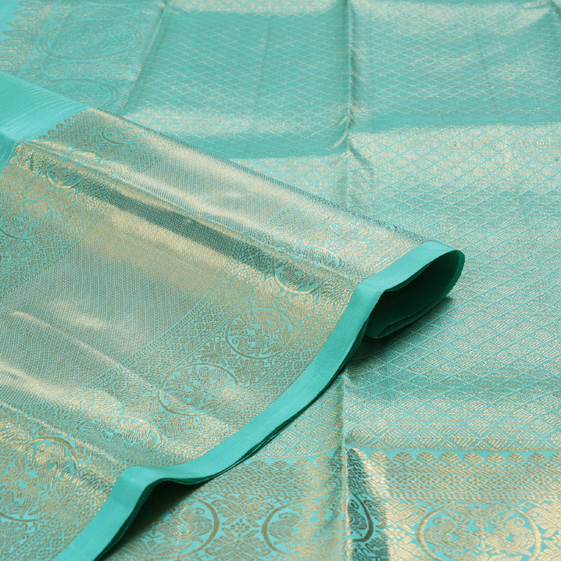 Hayagrivas Mild Teal Blue Handloom Kanjivaram Silk Saree KBD1548A4-1