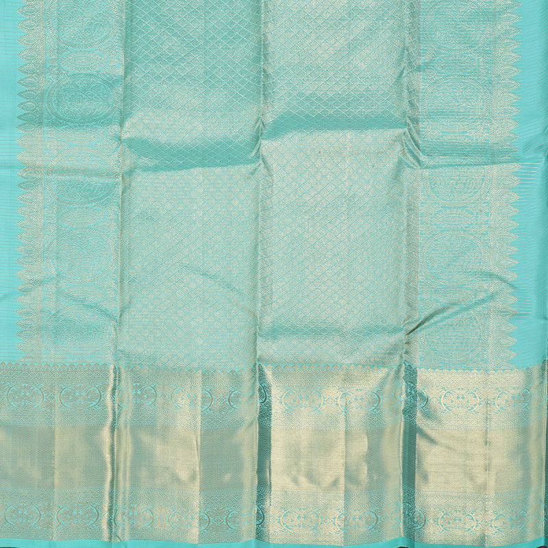 Hayagrivas Mild Teal Blue Handloom Kanjivaram Silk Saree KBD1548A4-1