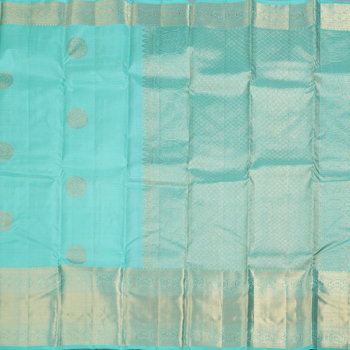 Hayagrivas Mild Teal Blue Handloom Kanjivaram Silk Saree KBD1548A4-1