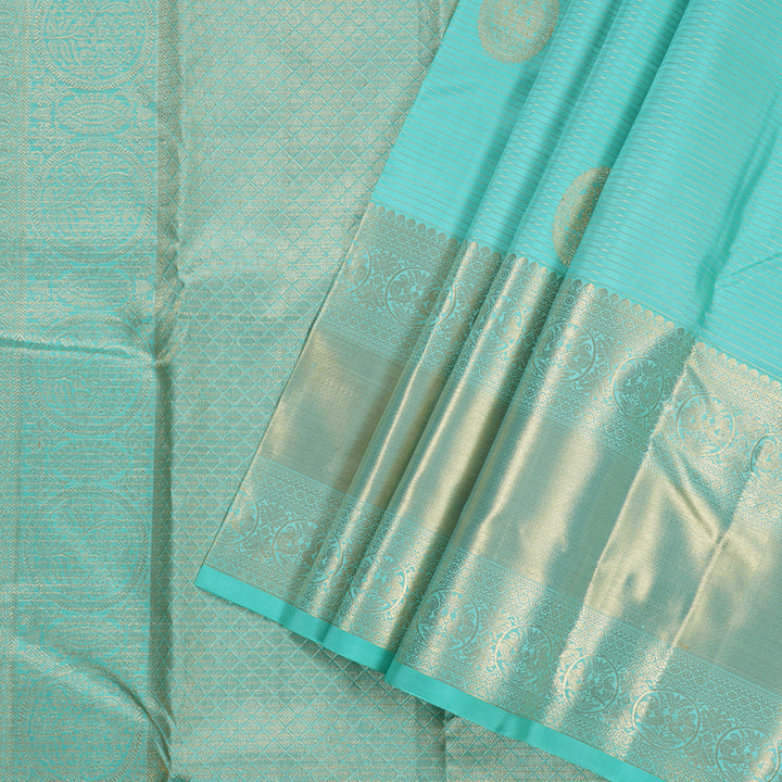 Hayagrivas Mild Teal Blue Handloom Kanjivaram Silk Saree KBD1548A4-1