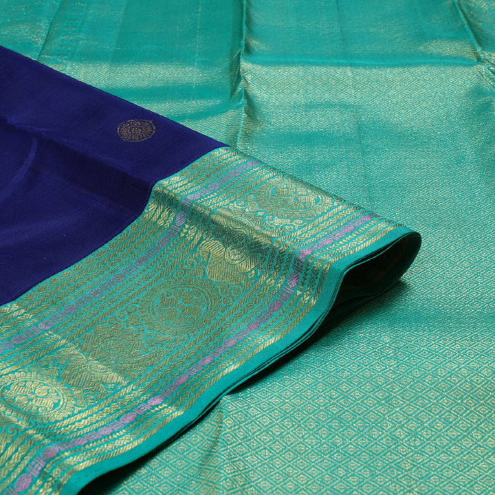 Hayagrivas Blue Handloom Kanjivaram Silk Saree with Sea Blue Border KBD1548A5-1