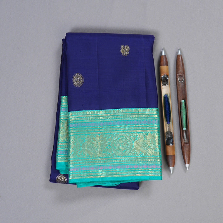 Hayagrivas Blue Handloom Kanjivaram Silk Saree with Sea Blue Border KBD1548A5-1