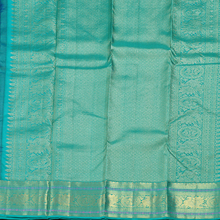 Hayagrivas Blue Handloom Kanjivaram Silk Saree with Sea Blue Border KBD1548A5-1