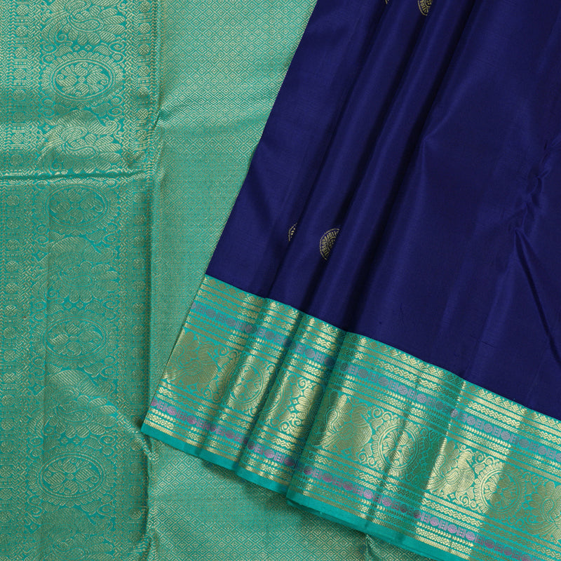 Hayagrivas Blue Handloom Kanjivaram Silk Saree with Sea Blue Border KBD1548A5-1