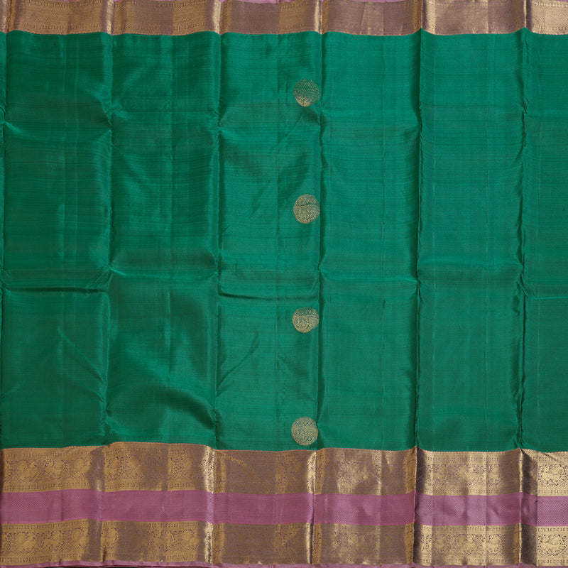 Hayagrivas Gorgeous Bottle Green Handloom Kanjivaram Silk Saree with Rosewood Pink Border KBD1548A8-1