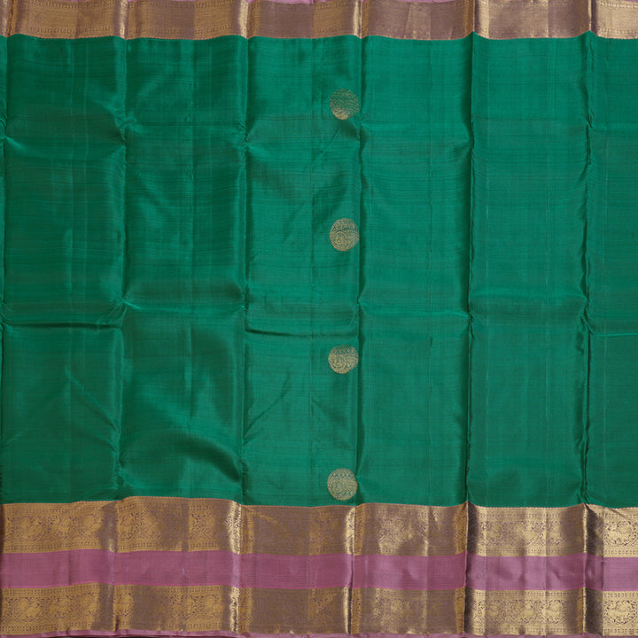Hayagrivas Gorgeous Bottle Green Handloom Kanjivaram Silk Saree with Rosewood Pink Border KBD1548A8-1