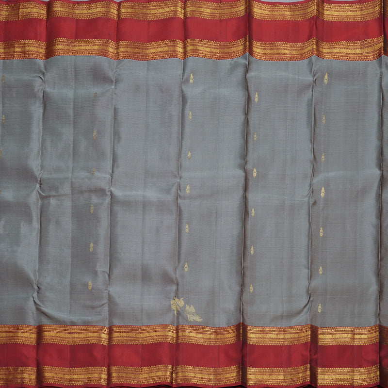 Hayagrivas Grey Handloom Kanjivaram Silk Saree with Wine Red Border KBD1548A9-1