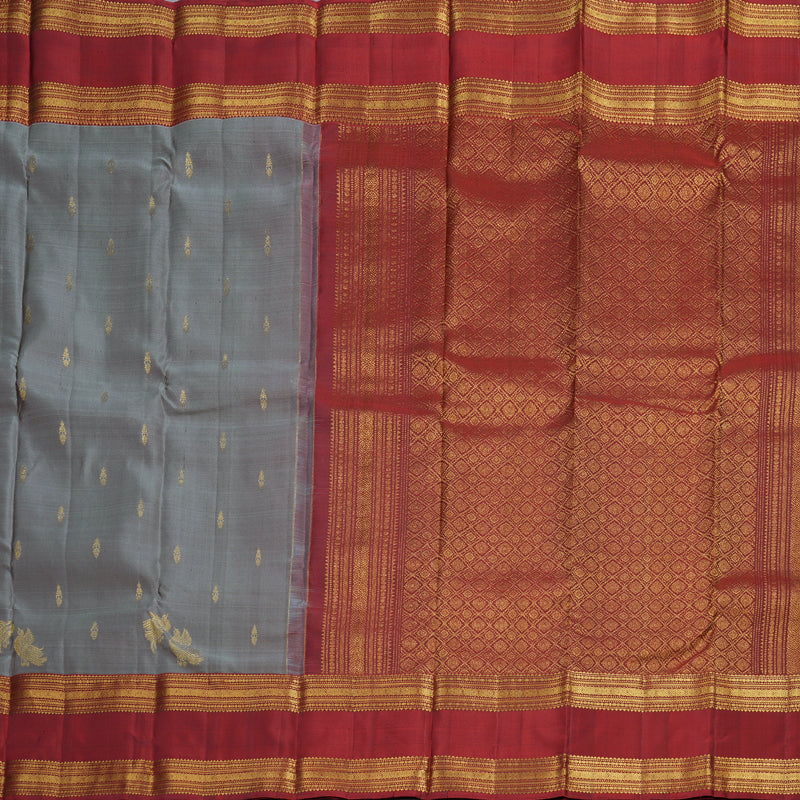 Hayagrivas Grey Handloom Kanjivaram Silk Saree with Wine Red Border KBD1548A9-1
