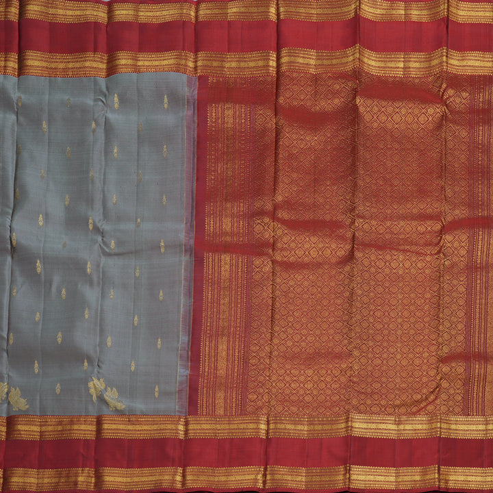 Hayagrivas Grey Handloom Kanjivaram Silk Saree with Wine Red Border KBD1548A9-1