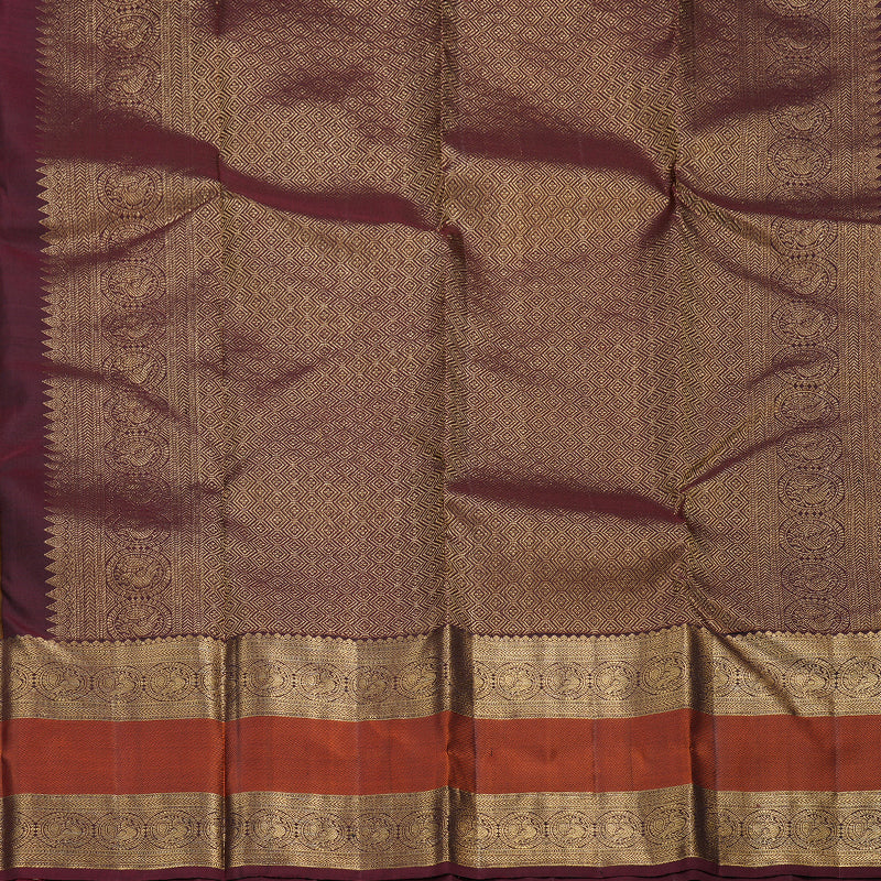 Hayagrivas Honey Mustard Handloom Kanjivaram Silk Saree with Wine Maroon Border KBD1549A10-1