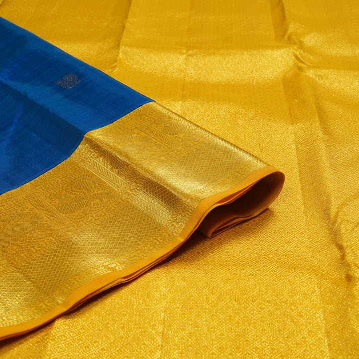 Hayagrivas Blue Handloom Kanjivaram Silk Saree with Yellow Border KBD1549A11-1