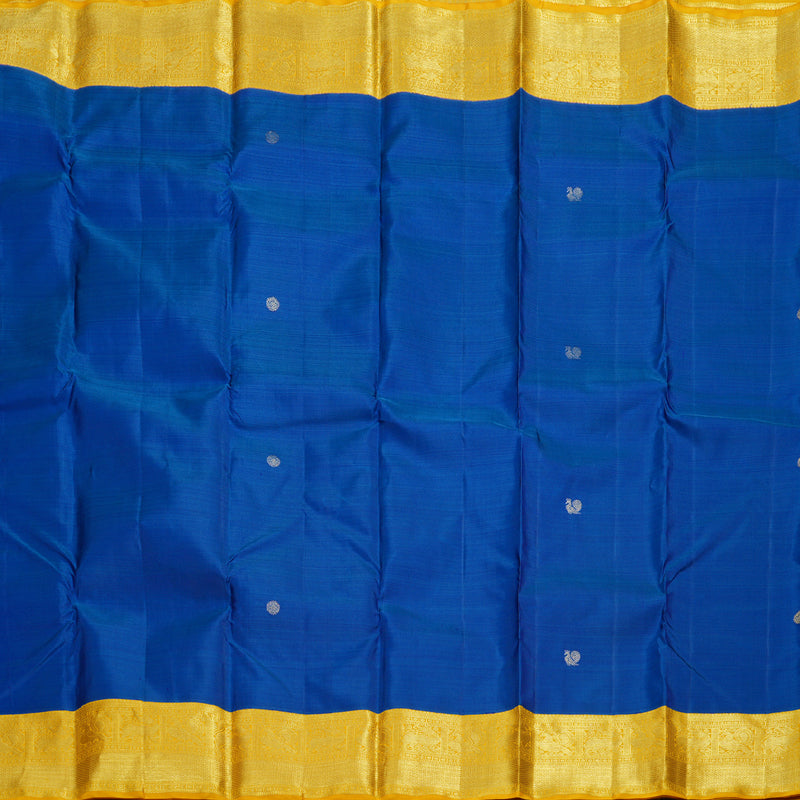 Hayagrivas Blue Handloom Kanjivaram Silk Saree with Yellow Border KBD1549A11-1