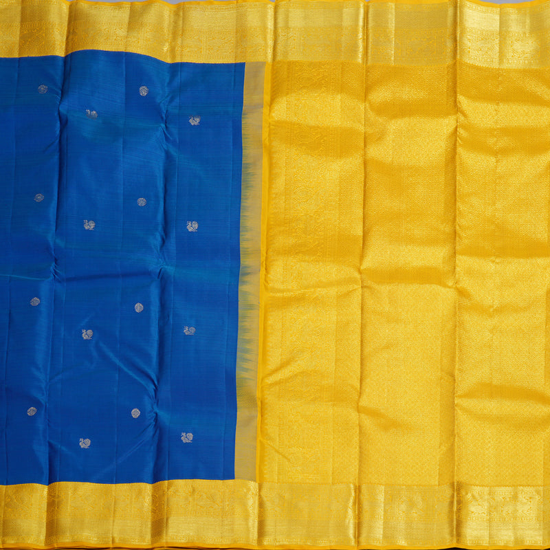 Hayagrivas Blue Handloom Kanjivaram Silk Saree with Yellow Border KBD1549A11-1