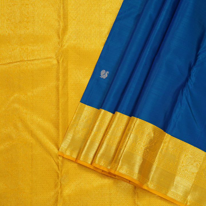 Hayagrivas Blue Handloom Kanjivaram Silk Saree with Yellow Border KBD1549A11-1