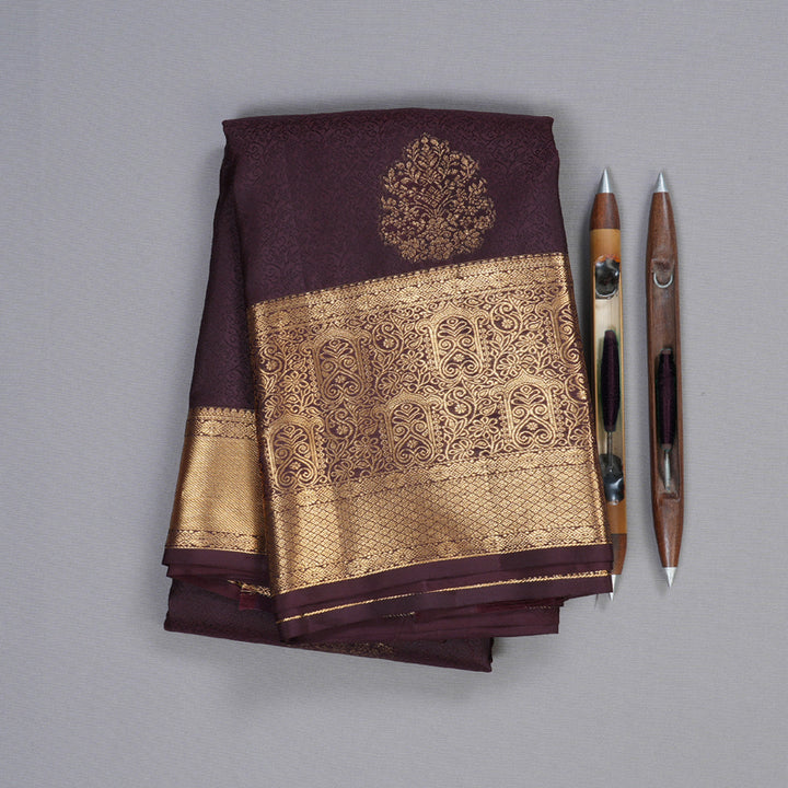 Hayagrivas Dark Brown Handloom Kanjivaram Silk Saree KBD1549A5-2
