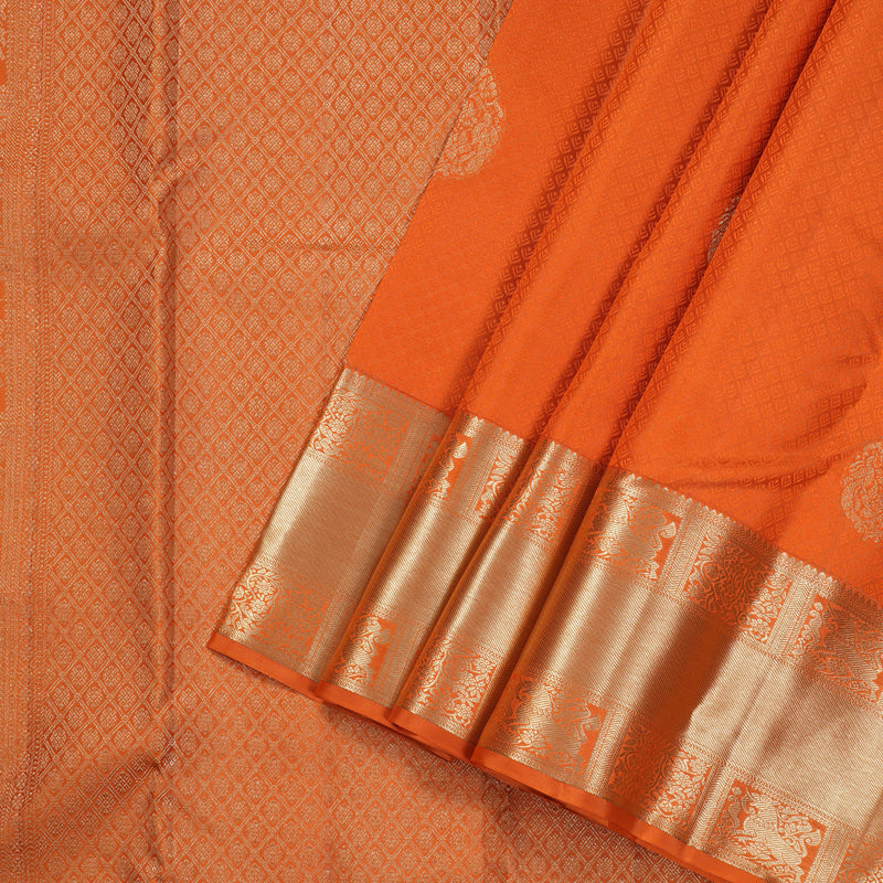 Hayagrivas Orange Handloom Kanjivaram Silk Saree KBD1549A5-6