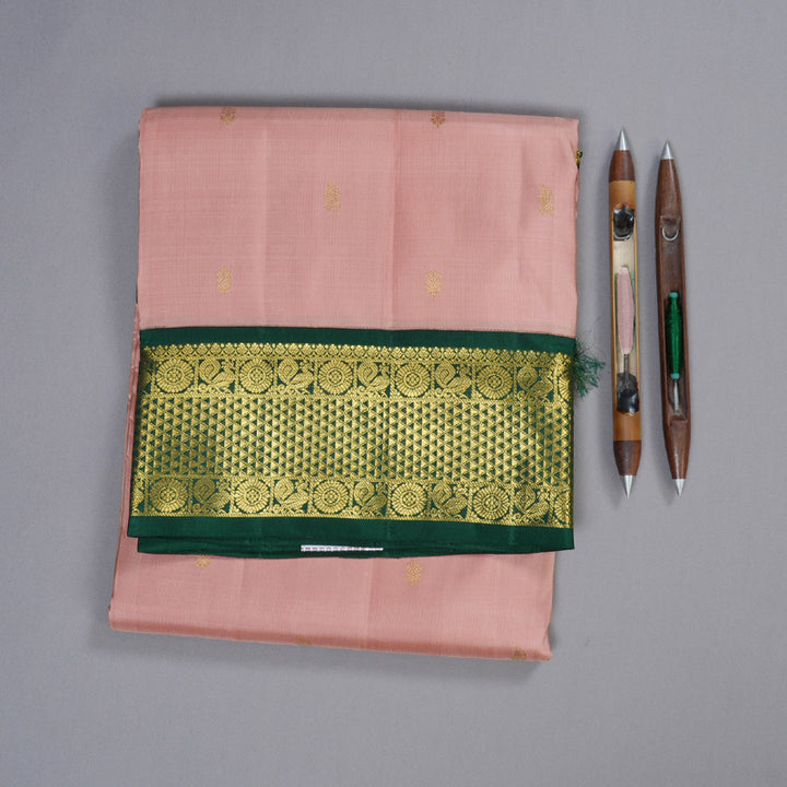Hayagrivas Handloom Kanjivaram Ten Yards Silk Saree in Luxurious Light Peach Pink KBD1550A1-1