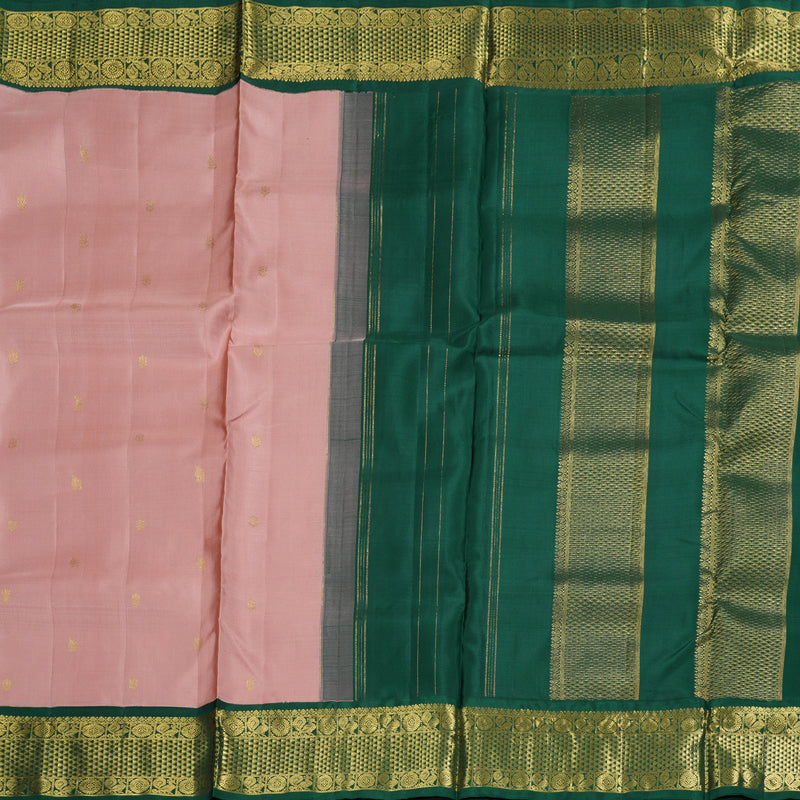 Hayagrivas Handloom Kanjivaram Ten Yards Silk Saree in Luxurious Light Peach Pink KBD1550A1-1