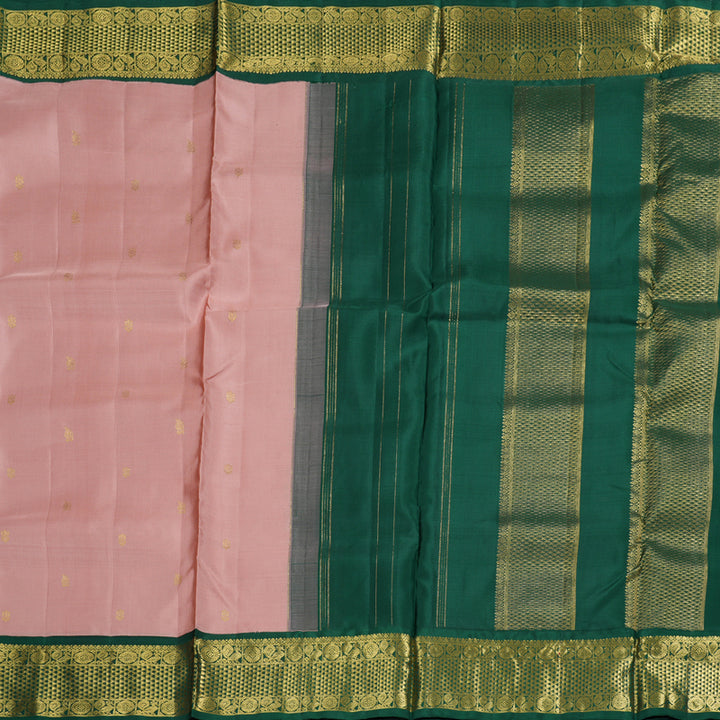 Hayagrivas Handloom Kanjivaram Ten Yards Silk Saree in Luxurious Light Peach Pink KBD1550A1-1