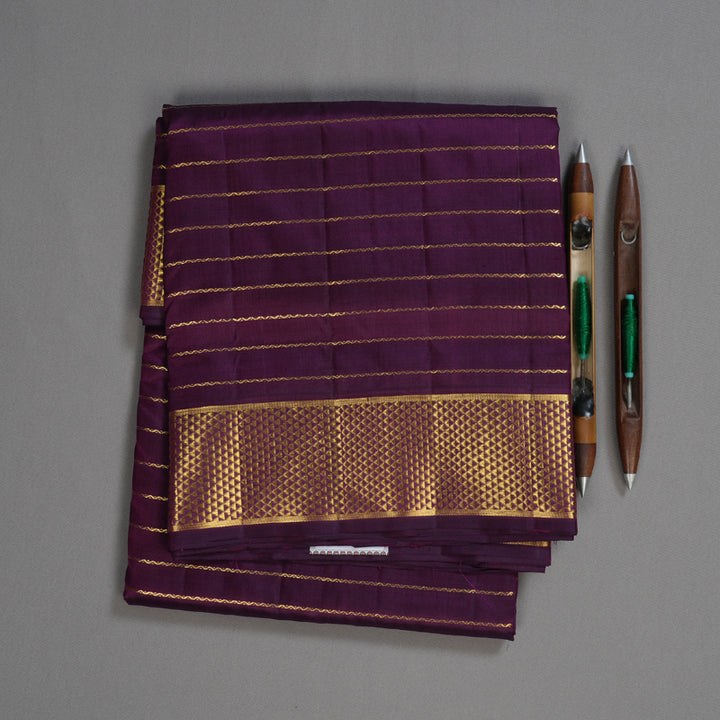Hayagrivas Dark Purple Handloom Kanjivaram Ten Yards Madisar Silk Saree KBD1550A5-1