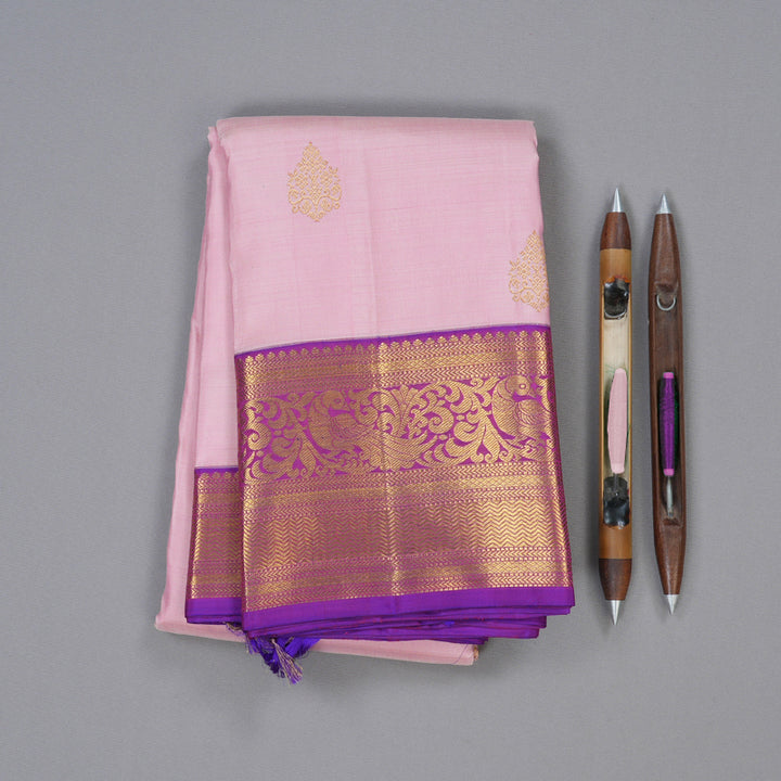Hayagrivas Baby Pink Handloom Kanjivaram Silk Saree with Purple Border KBD1550A7-3