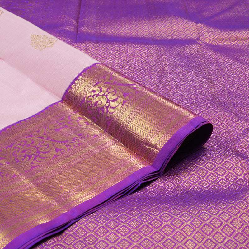 Hayagrivas Baby Pink Handloom Kanjivaram Silk Saree with Purple Border KBD1550A7-3