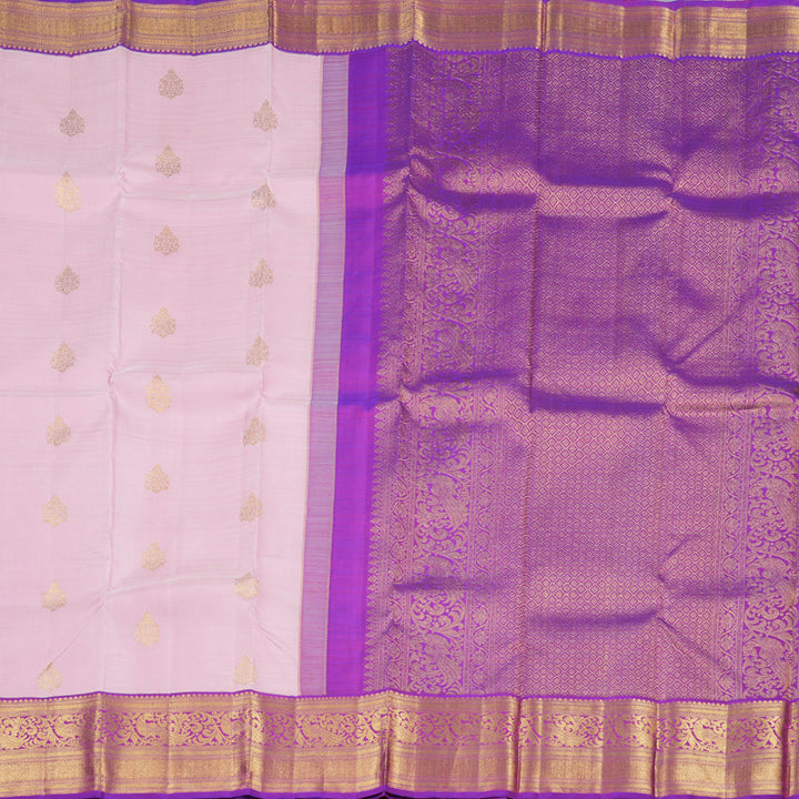 Hayagrivas Baby Pink Handloom Kanjivaram Silk Saree with Purple Border KBD1550A7-3