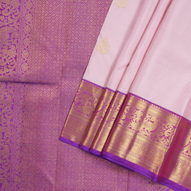 Hayagrivas Baby Pink Handloom Kanjivaram Silk Saree with Purple Border KBD1550A7-3