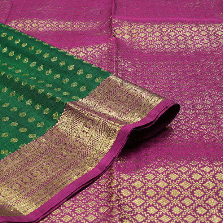 Hayagrivas Bottle Green Handloom Kanjivaram Silk Saree with Purple Border KBD1551A10-3