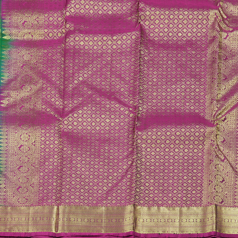 Hayagrivas Bottle Green Handloom Kanjivaram Silk Saree with Purple Border KBD1551A10-3