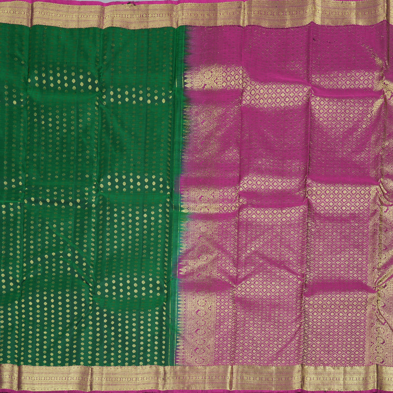 Hayagrivas Bottle Green Handloom Kanjivaram Silk Saree with Purple Border KBD1551A10-3
