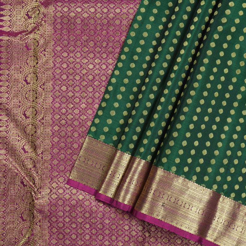 Hayagrivas Bottle Green Handloom Kanjivaram Silk Saree with Purple Border KBD1551A10-3