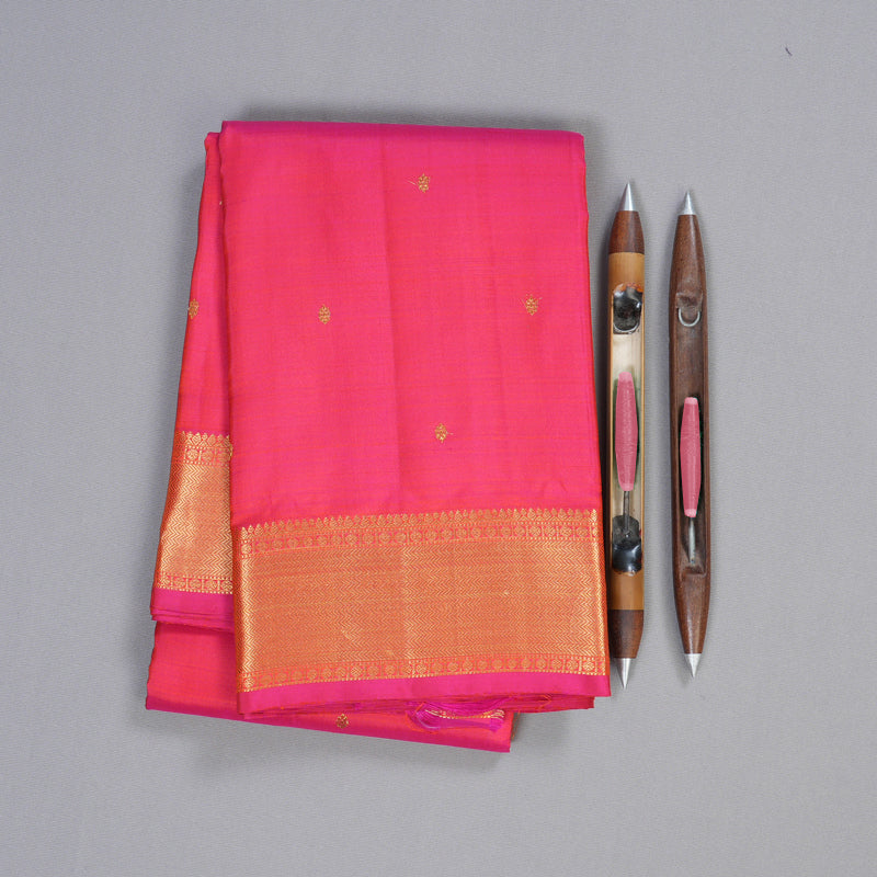 Hayagrivas Handloom Kanjivaram Silk Saree in Mesmerizing Orangish Pink KBD1551A2-1