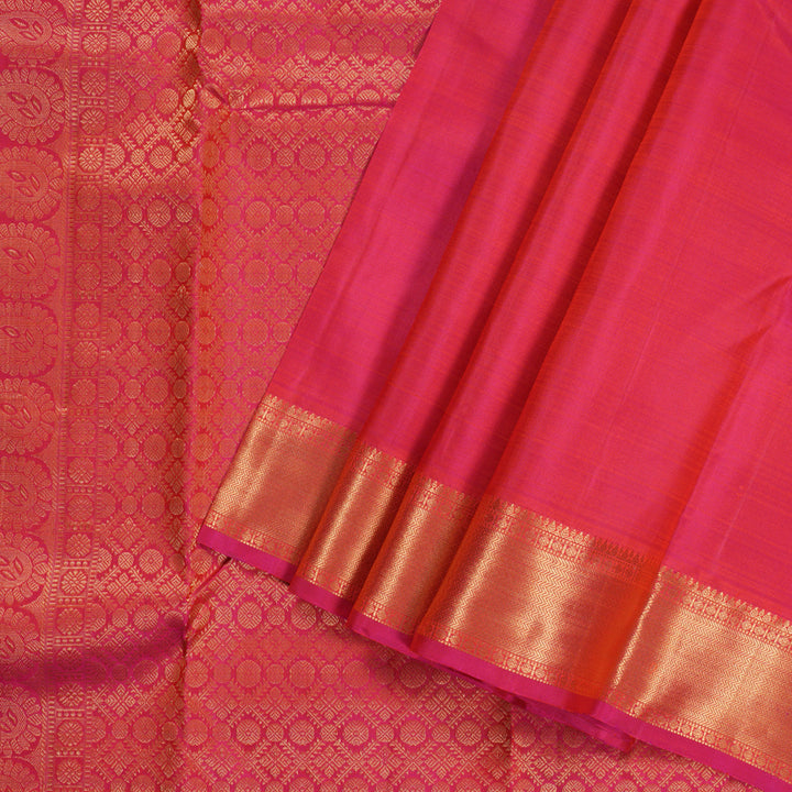 Hayagrivas Handloom Kanjivaram Silk Saree in Mesmerizing Orangish Pink KBD1551A2-1