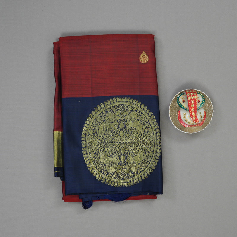 Hayagrivas Handloom Wine Maroon Kanjivaram Silk Saree with Navy Blue border KBD1551A5-1