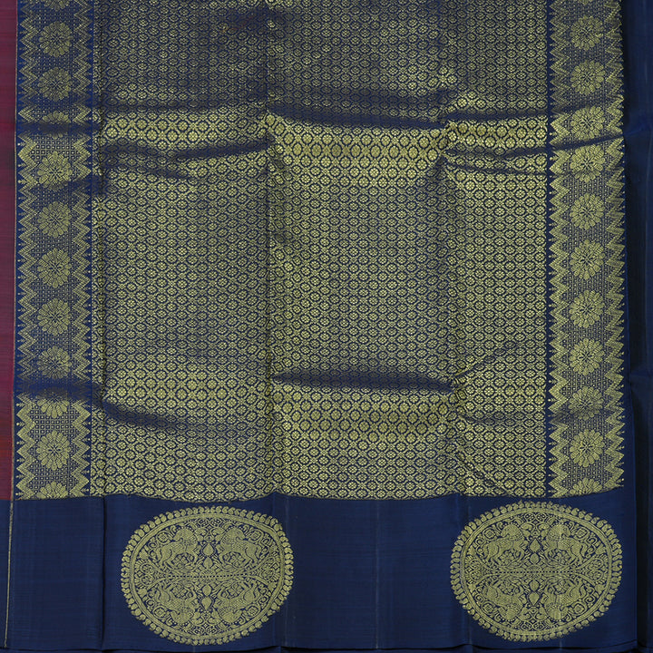 Hayagrivas Handloom Wine Maroon Kanjivaram Silk Saree with Navy Blue border KBD1551A5-1