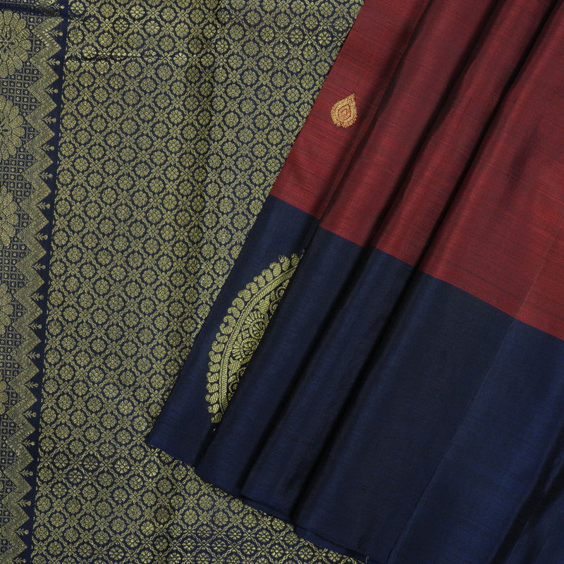Hayagrivas Handloom Wine Maroon Kanjivaram Silk Saree with Navy Blue border KBD1551A5-1