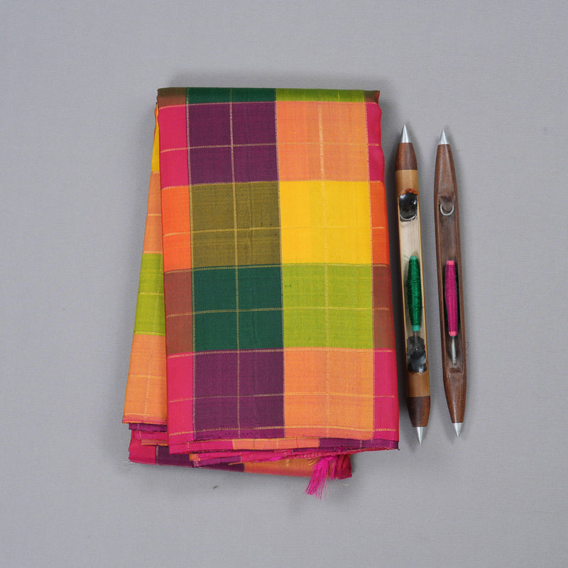 Hayagrivas Multi Color Checks Handloom Kanjivaram Silk Saree KBD1552A1-1