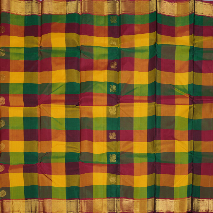 Hayagrivas Multi Color Checks Handloom Kanjivaram Silk Saree with Maroon Border KBD1552A3-2