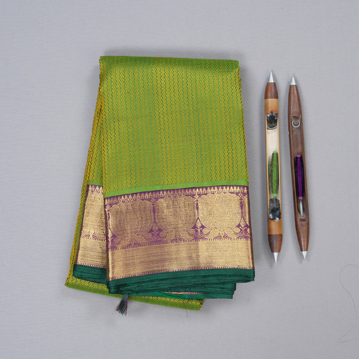 Hayagrivas Dark Green Handloom Kanjivaram Silk Saree with Dark Purple Border with KBD1553A1-1