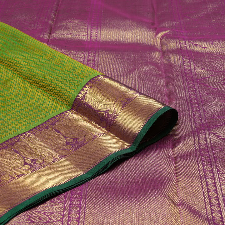 Hayagrivas Dark Green Handloom Kanjivaram Silk Saree with Dark Purple Border with KBD1553A1-1