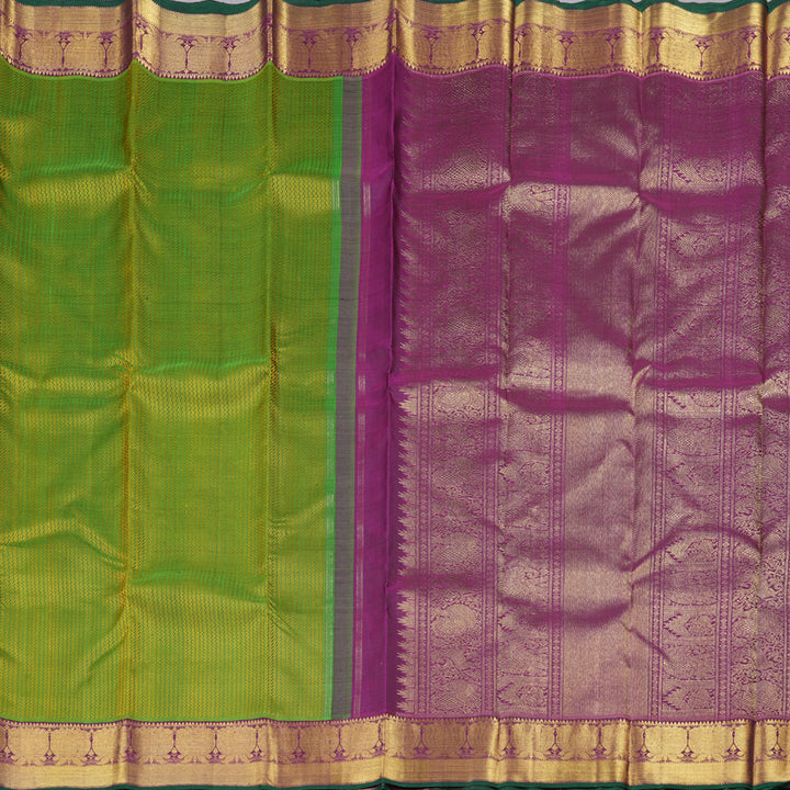 Hayagrivas Dark Green Handloom Kanjivaram Silk Saree with Dark Purple Border with KBD1553A1-1