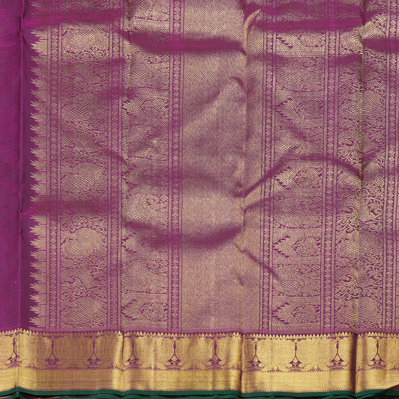 Hayagrivas Dark Green Handloom Kanjivaram Silk Saree with Dark Purple Border with KBD1553A1-1