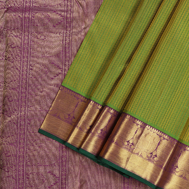 Hayagrivas Dark Green Handloom Kanjivaram Silk Saree with Dark Purple Border with KBD1553A1-1