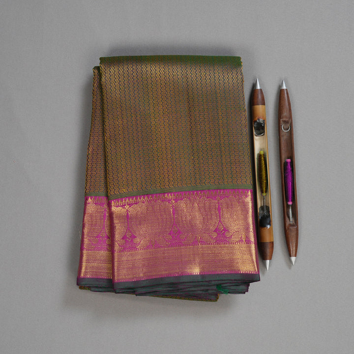 Hayagrivas Vintage Mandhalir Handloom Kanjivaram Silk Saree with Purplish Pink Border KBD1553A2-1