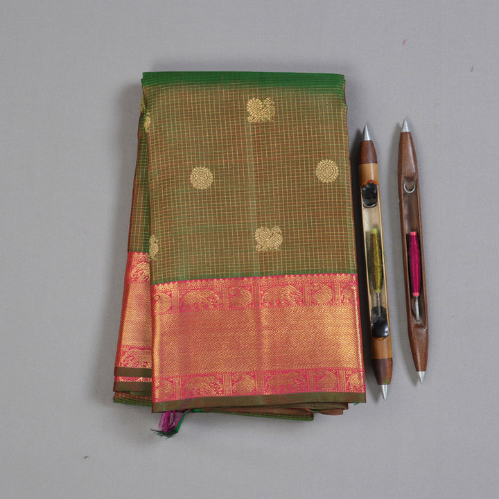 Hayagrivas Vintage Mandhalir Handloom Kanjivaram Silk Saree with Reddish Pink Border KBD1553A4-1