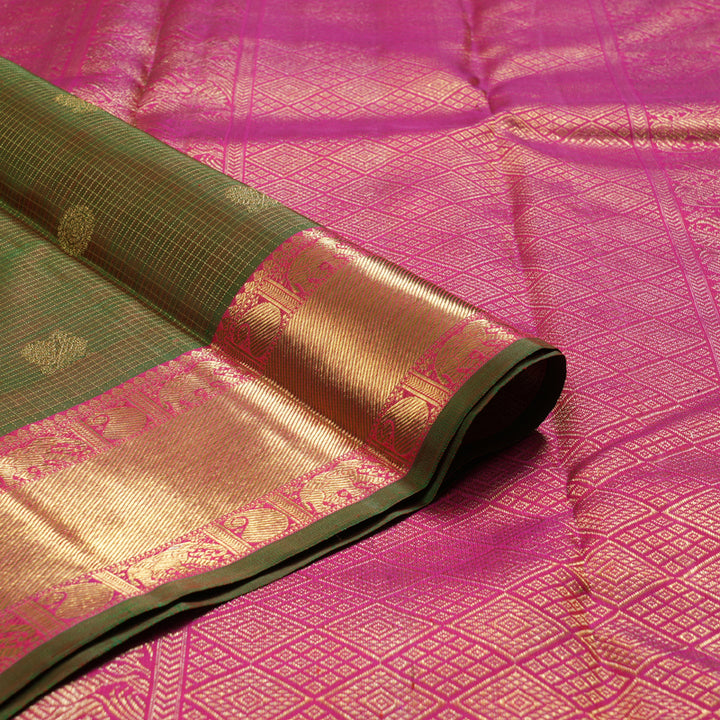 Hayagrivas Vintage Mandhalir Handloom Kanjivaram Silk Saree with Reddish Pink Border KBD1553A4-1