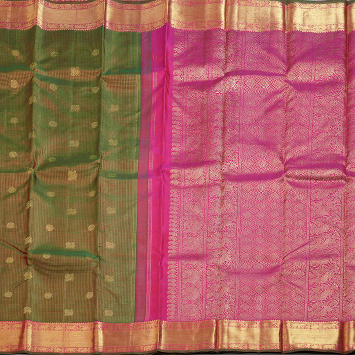 Hayagrivas Vintage Mandhalir Handloom Kanjivaram Silk Saree with Reddish Pink Border KBD1553A4-1