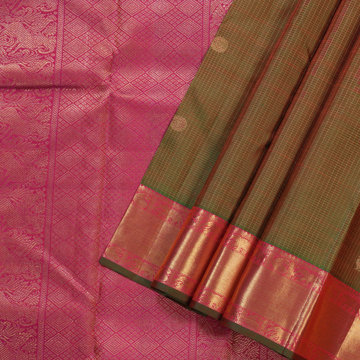 Hayagrivas Vintage Mandhalir Handloom Kanjivaram Silk Saree with Reddish Pink Border KBD1553A4-1