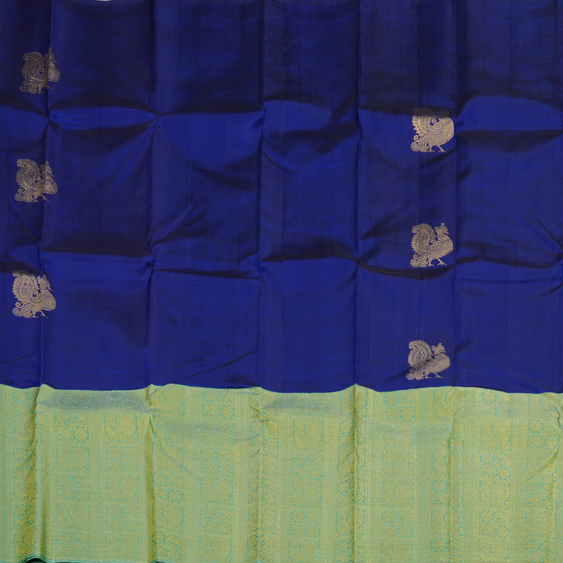 Hayagrivas Handloom Peacock Blue Kanjivaram Silk Saree with Pista Green Border KBD1554A10-2
